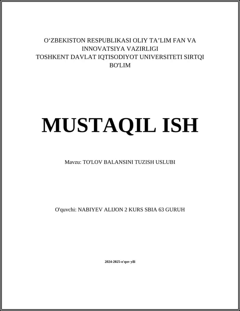 TO'LOV BALANSINI TUZISH USLUBI 1