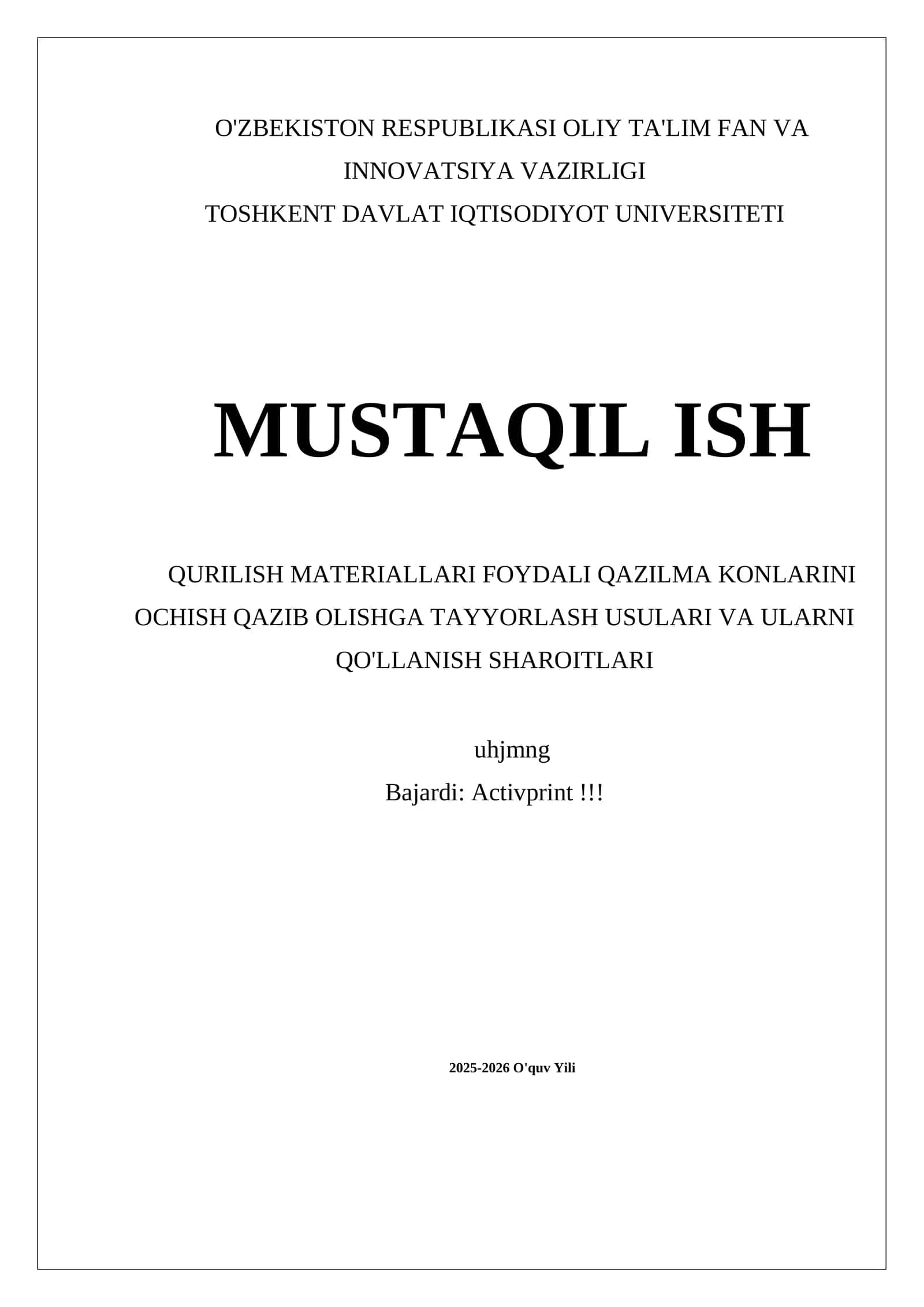 QURILISH MATERIALLARI FOYDALI QAZILMA KONLARINI OCHISH QAZIB OLISHGA TAYYORLASH USULARI VA ULARNI QO'LLANISH SHAROITLARI 1