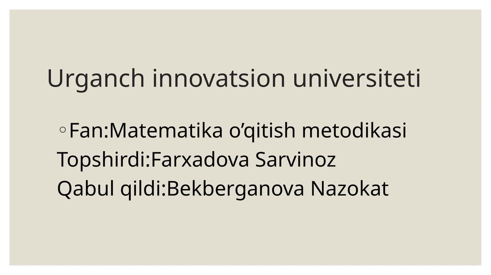 Matematika o’qitish metodikasi 1