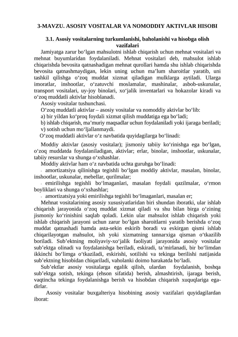 Asosiy vositalar va nomoddiy aktivlar 1
