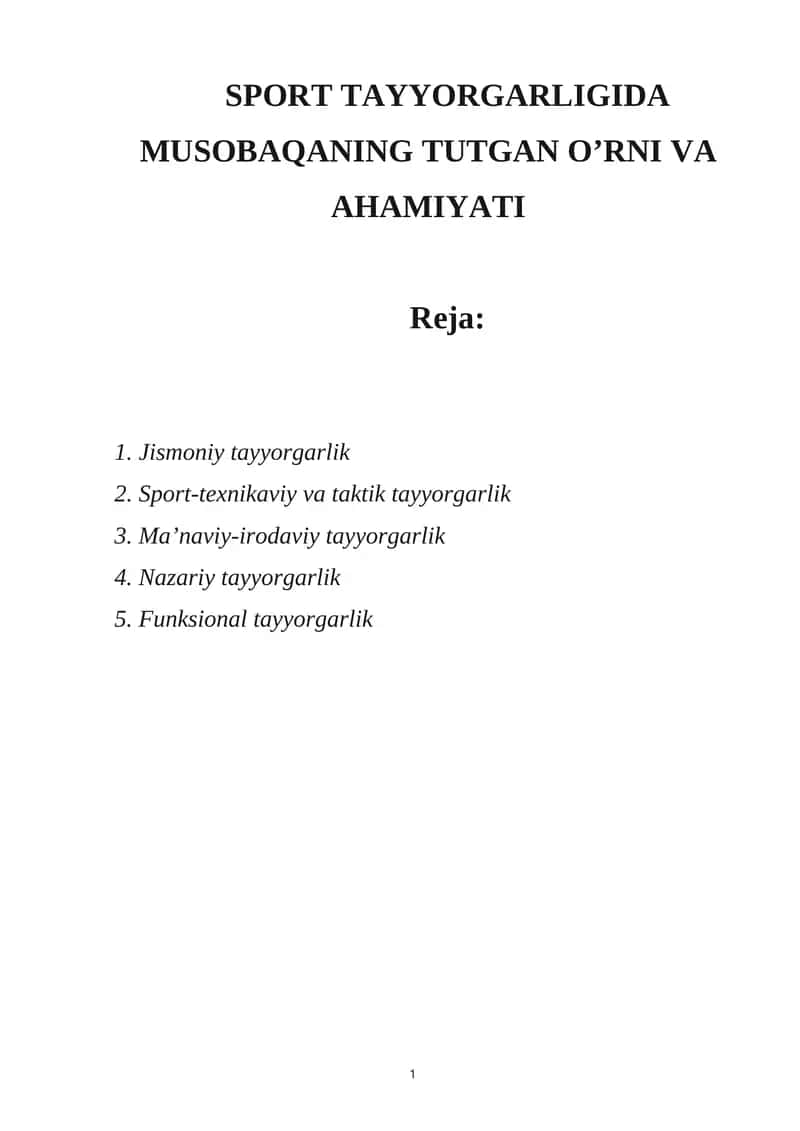 SPORT TAYYORGARLIGIDA MUSOBAQANING TUTGAN O’RNI VA AHAMIYATI 1