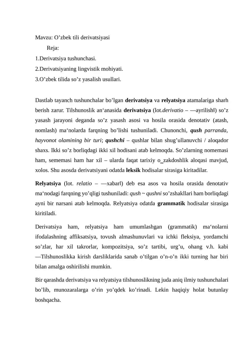 O’zbek tili derivatsiyasi 1