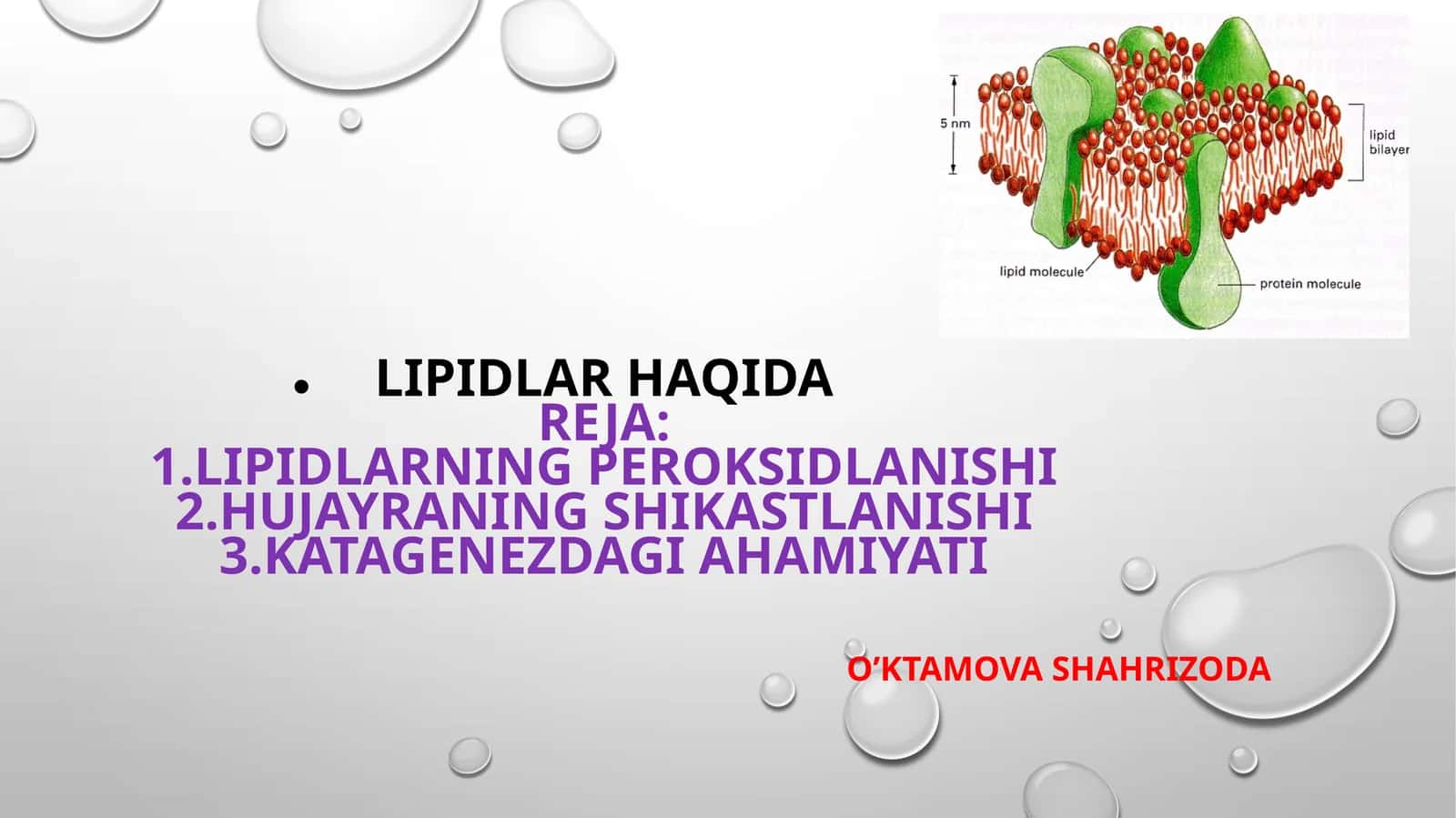 Lipidlar HaqidaReja:1.Lipidlarning Peroksidlanishi2.Hujayraning shikastlanishi3.Katagenezdagi Ahamiyati 1