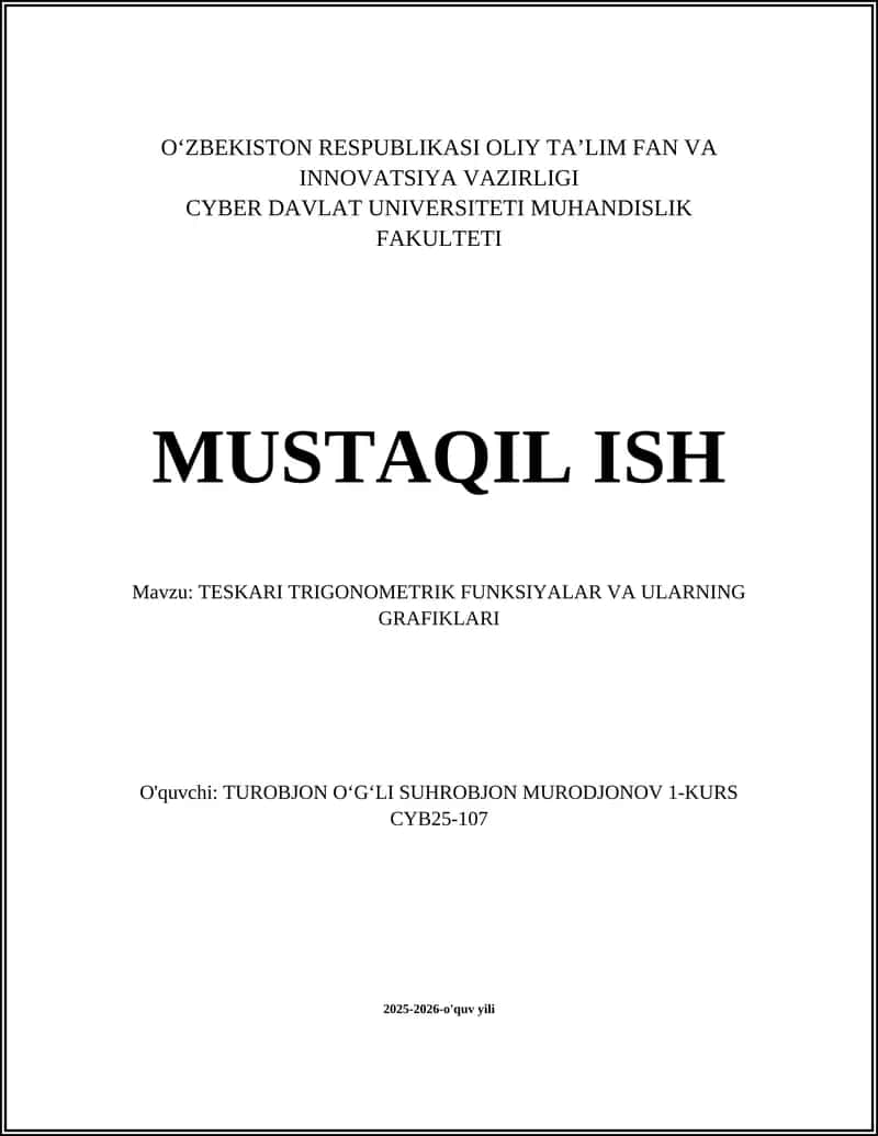 TESKARI TRIGONOMETRIK FUNKSIYALAR VA ULARNING GRAFIKLARI 1