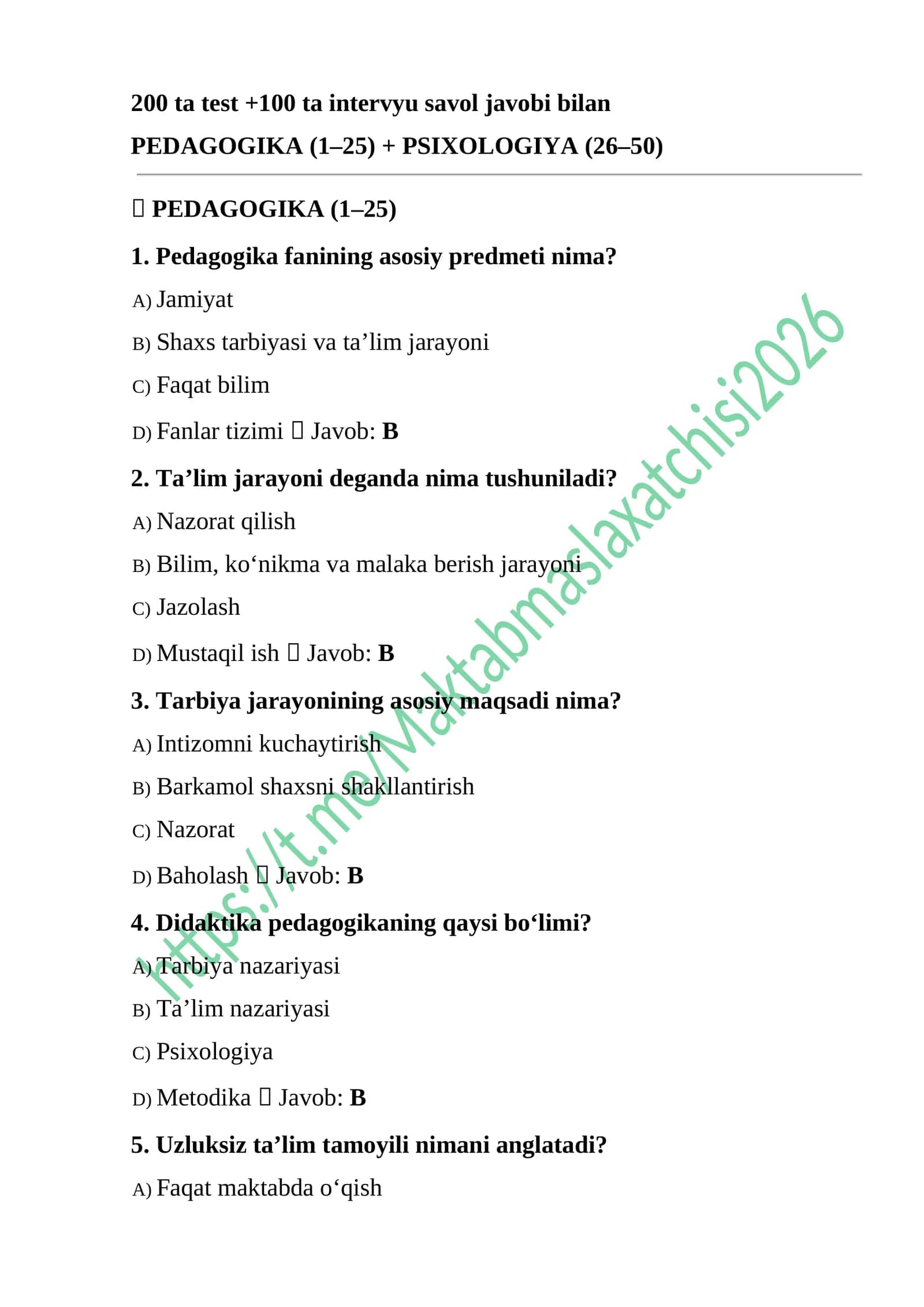 Maktab Maslahatchisi 300 ta test savol javoblari bilan 1