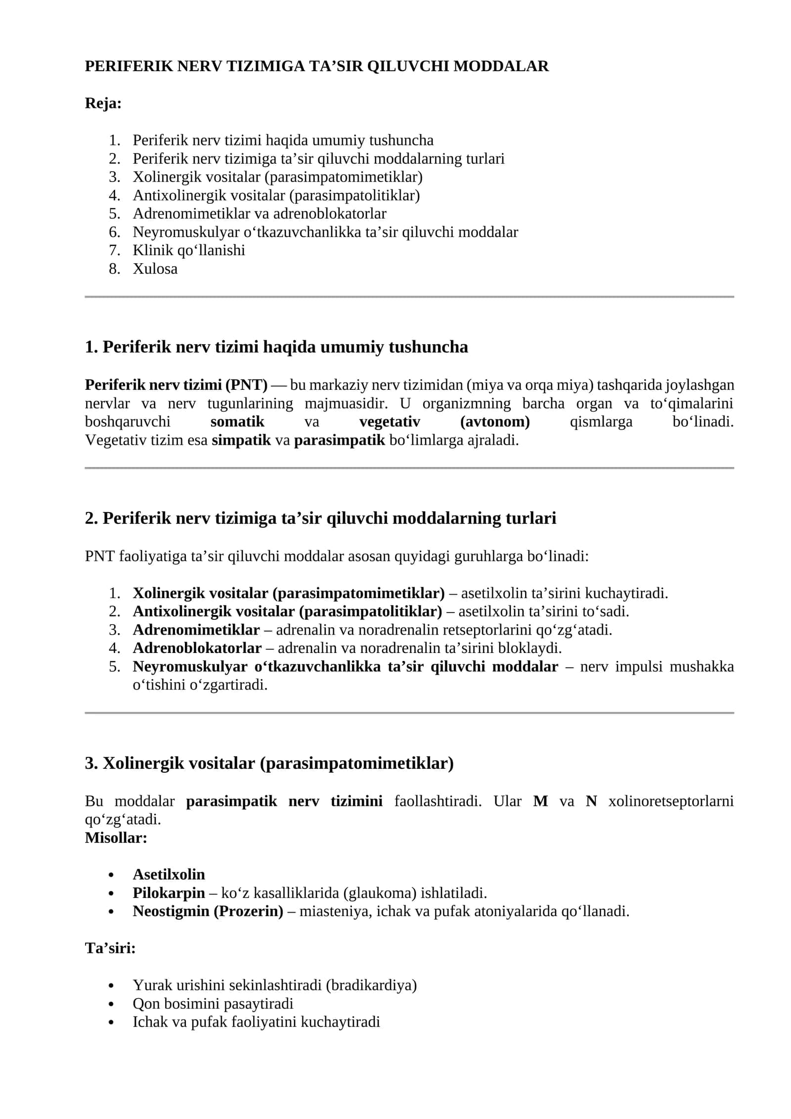 PERIFERIK NERV TIZIMIGA TA’SIR QILUVCHI MODDALAR 1