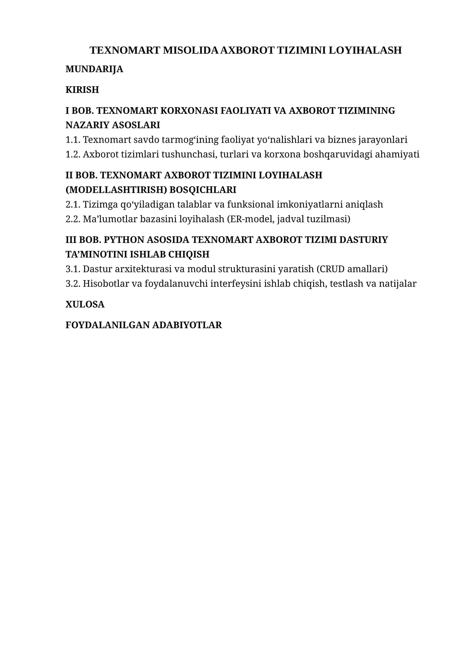 TEXNOMART AXBOROT TIZIMINI LOYIHALASH 1
