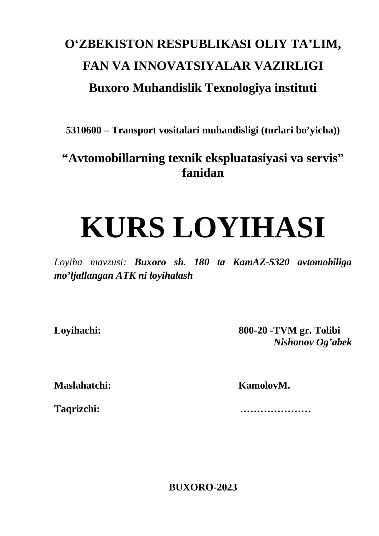 Avtomobillarning texnik ekspluatasiyasi va servis 1