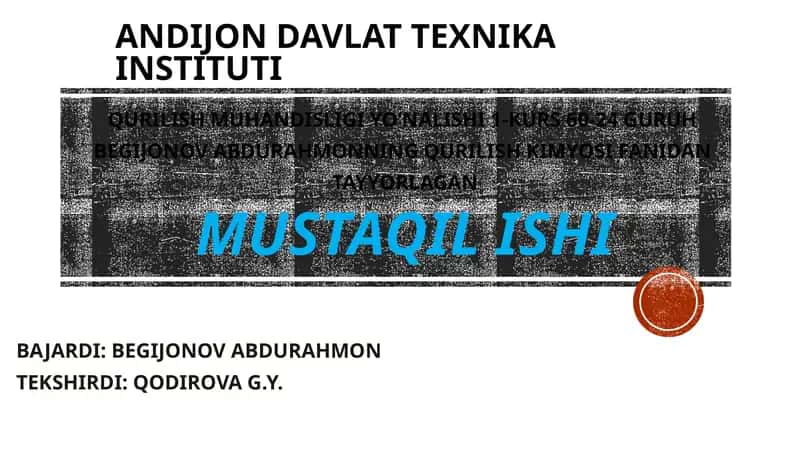QURILISH KIMYOSI FANI 1