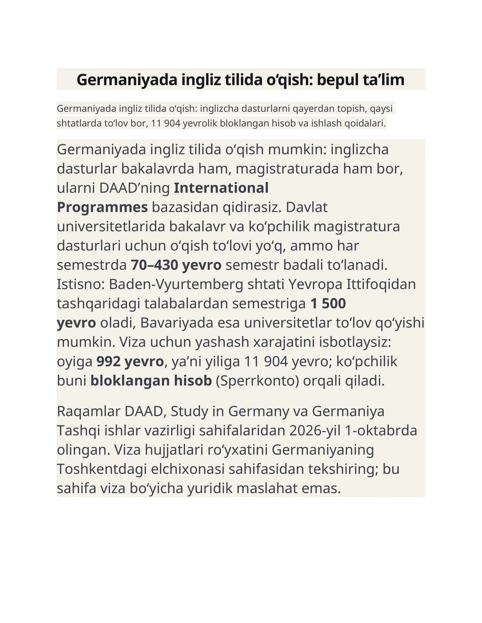 Germaniyada ingliz tilida o‘qish: bepul ta’lim 1