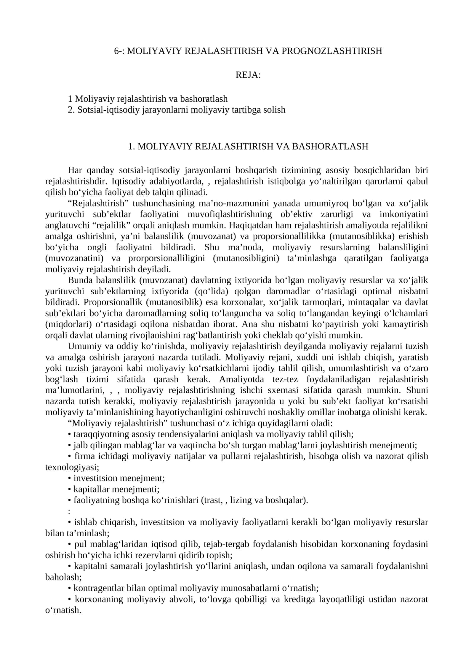 MOLIYAVIY REJALASHTIRISH VA PROGNOZLASHTIRISH 1