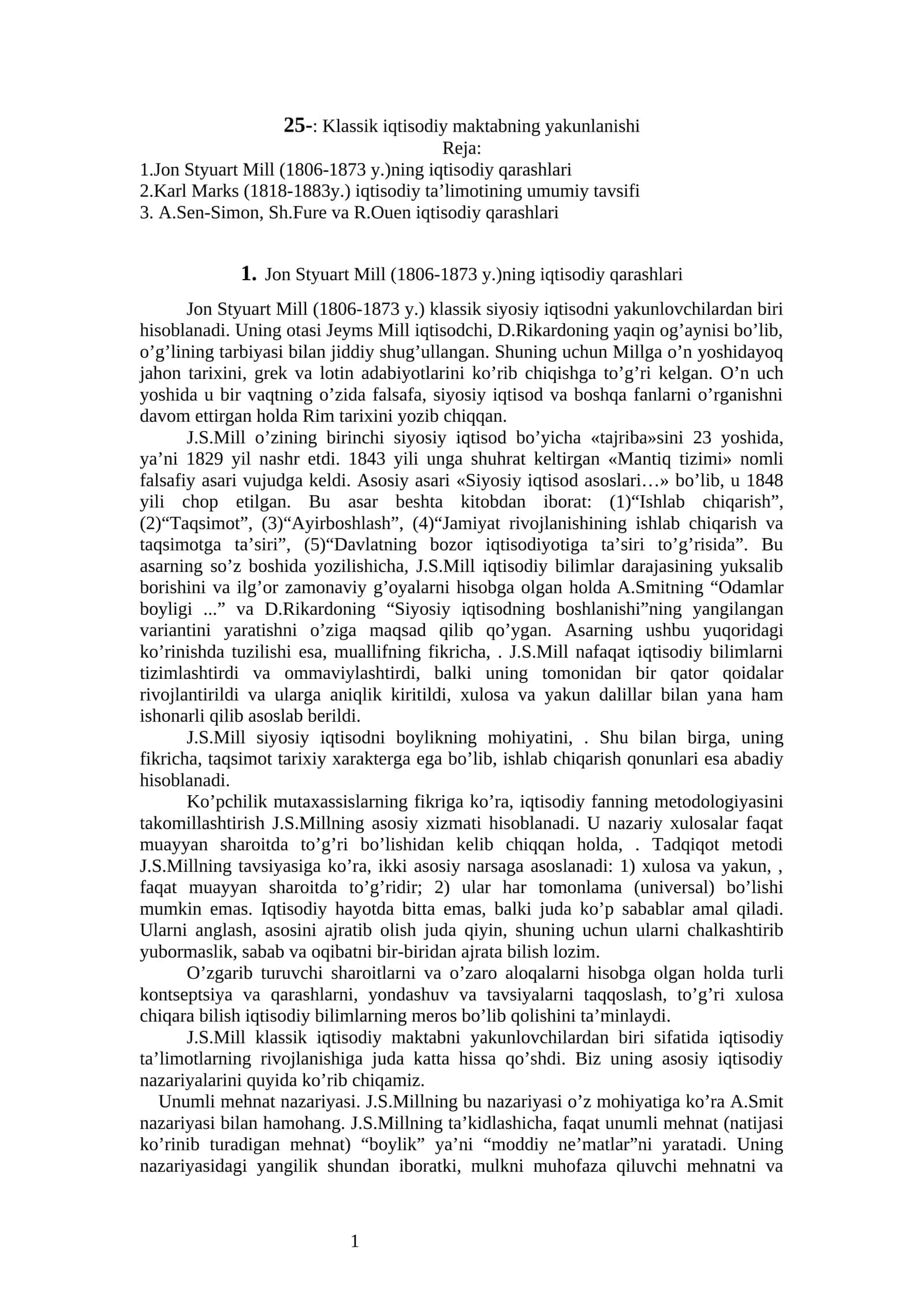 Klassik iqtisodiy maktabning yakunlanishi 1