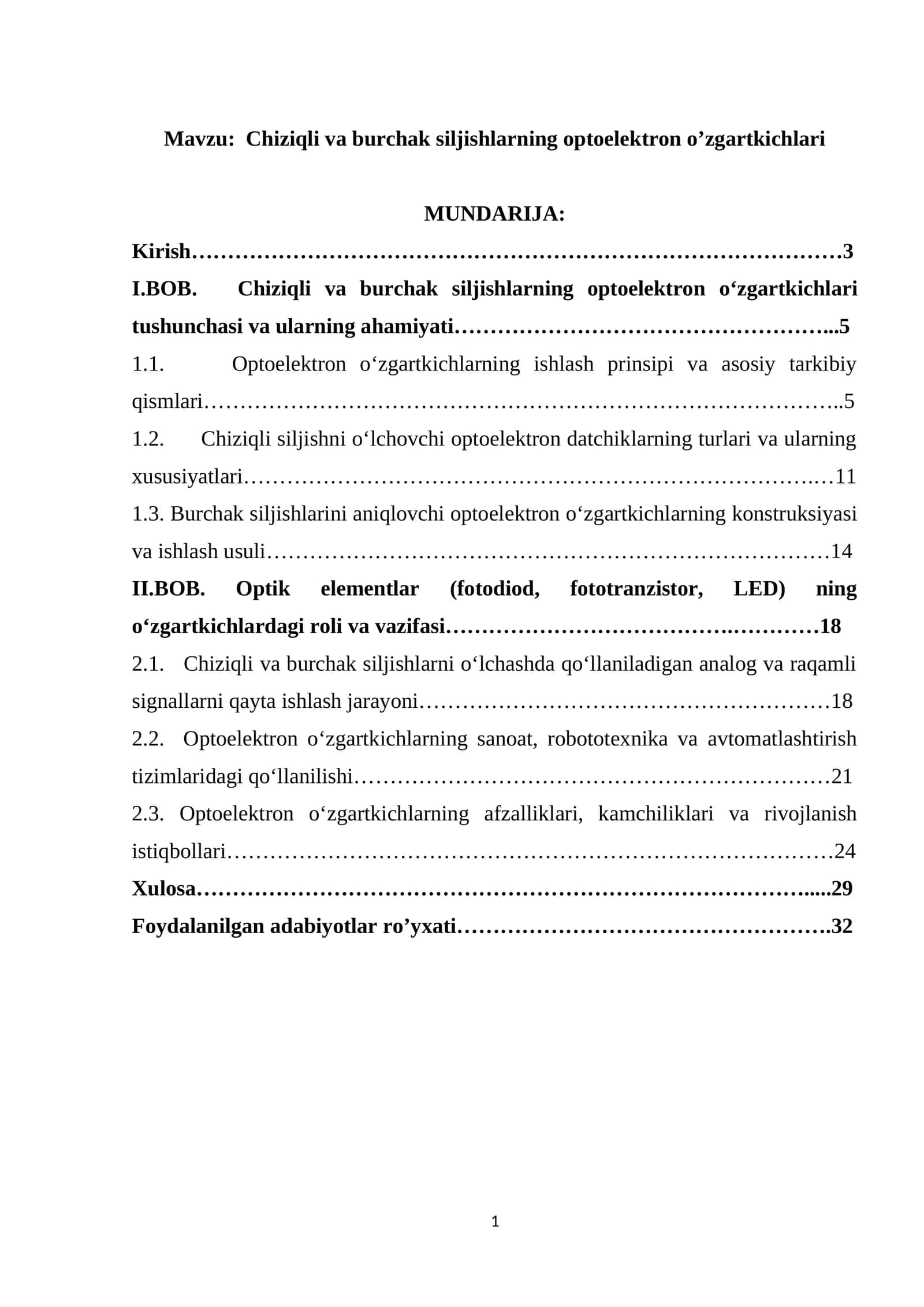 Chiziqli va burchak siljishlarning optoelektron o’zgartkichlari 1
