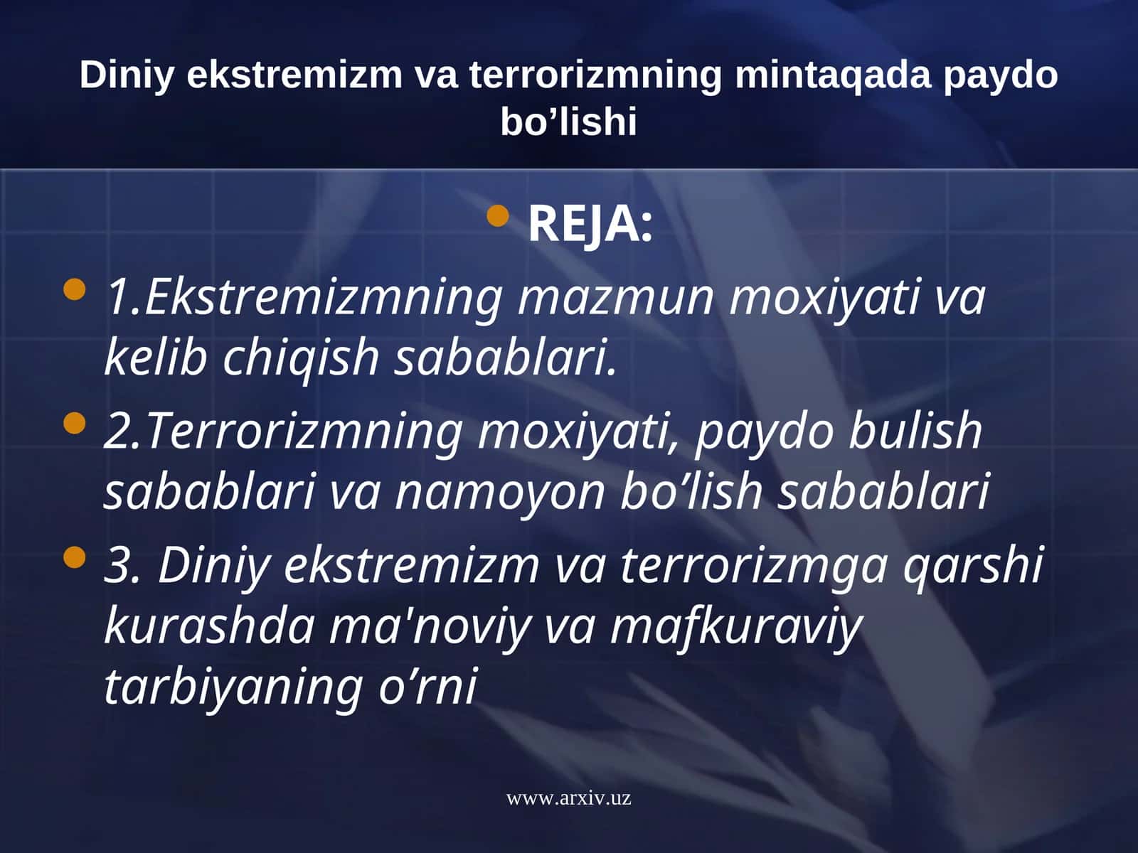 Diniy ekstremizm va terrorizmning mintaqada paydo bo’lishi 1