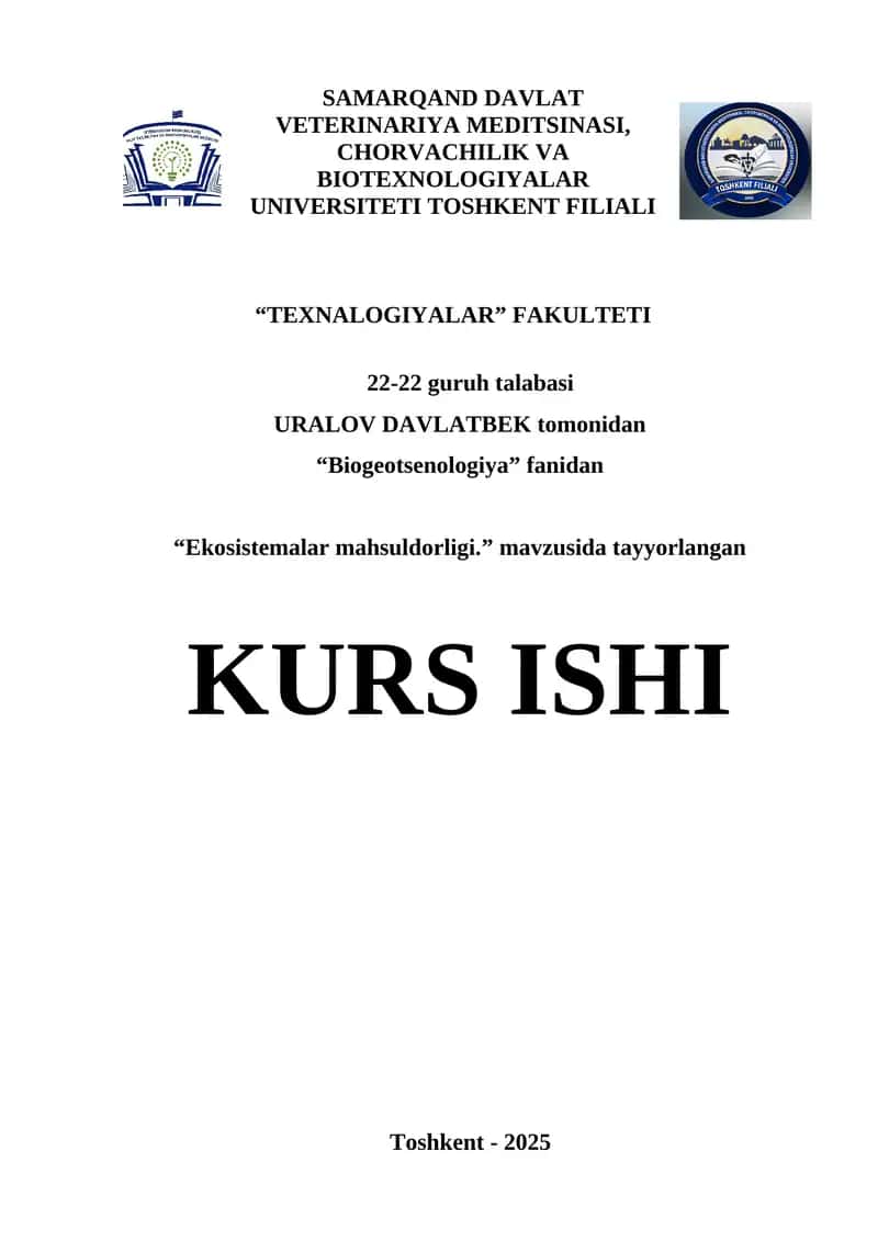 Ekosistemalar mahsuldorligi kurs ishi 1