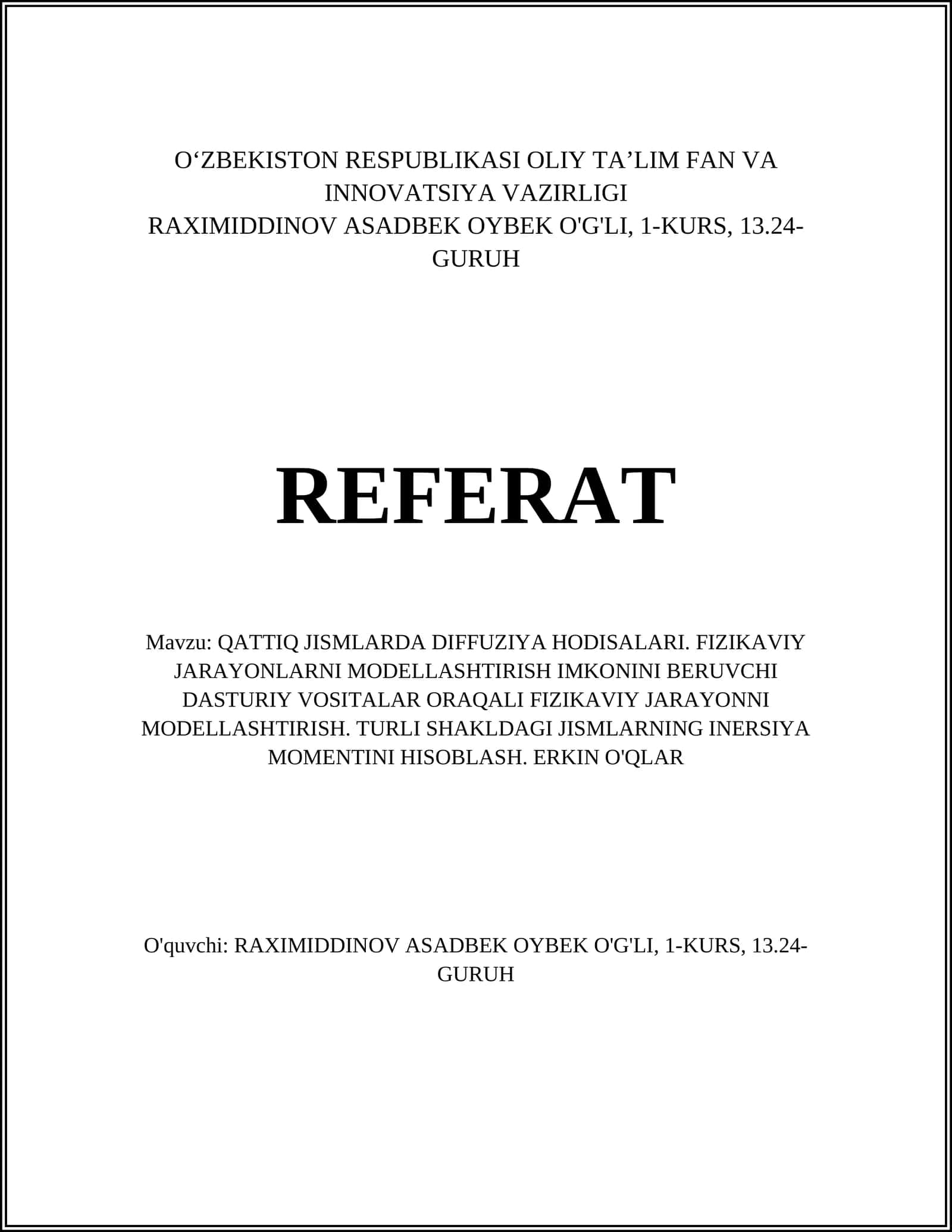 QATTIQ JISMLARDA DIFFUZIYA HODISALARI 1