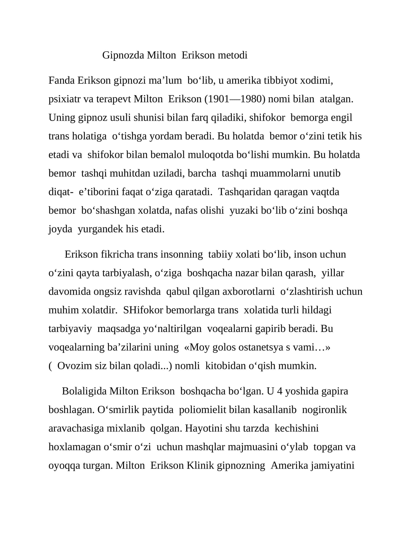 Gipnozda Milton Erikson metodi 1