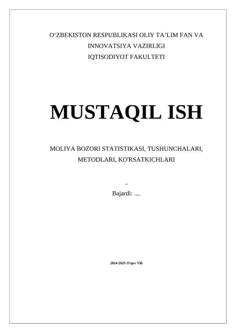 Moliya bozori statistikasi