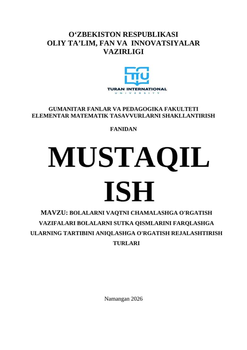 ELEMENTAR MATEMATIK TASAVVURLARNI SHAKLLANTIRISH FANIDAN 1