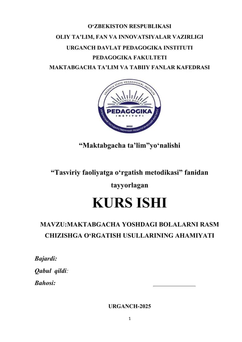 TASVIRIY FAOLIYATGA O‘RGATISH METODIKASI 1