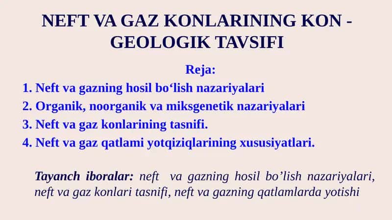 NEFT VA GAZ KONLARINING KON - GEOLOGIK TAVSIFI 1