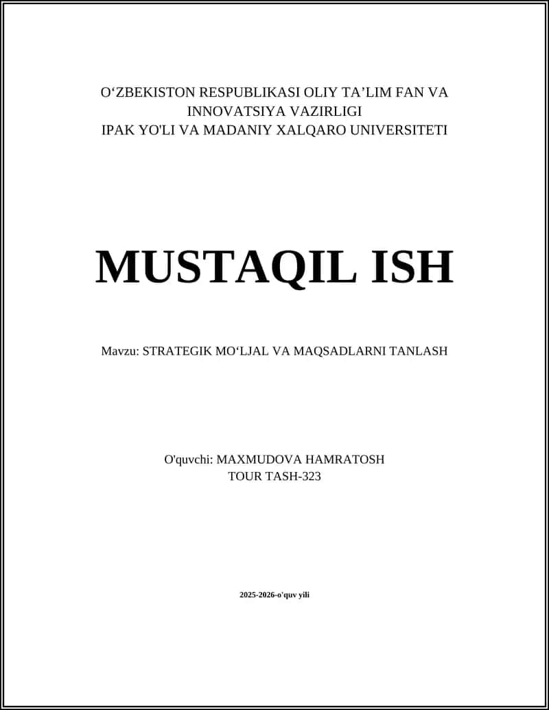 STRATEGIK MOʻLJAL VA MAQSADLARNI TANLASH 1