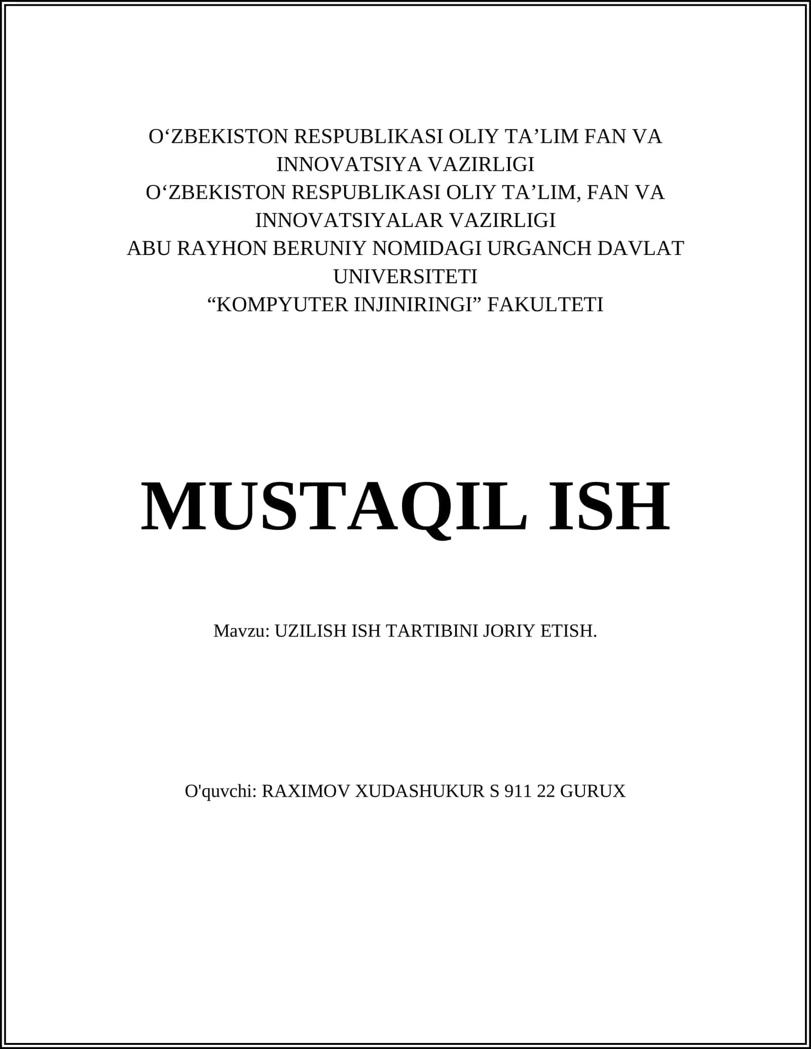 UZILISH ISH TARTIBINI JORIY ETISH 1