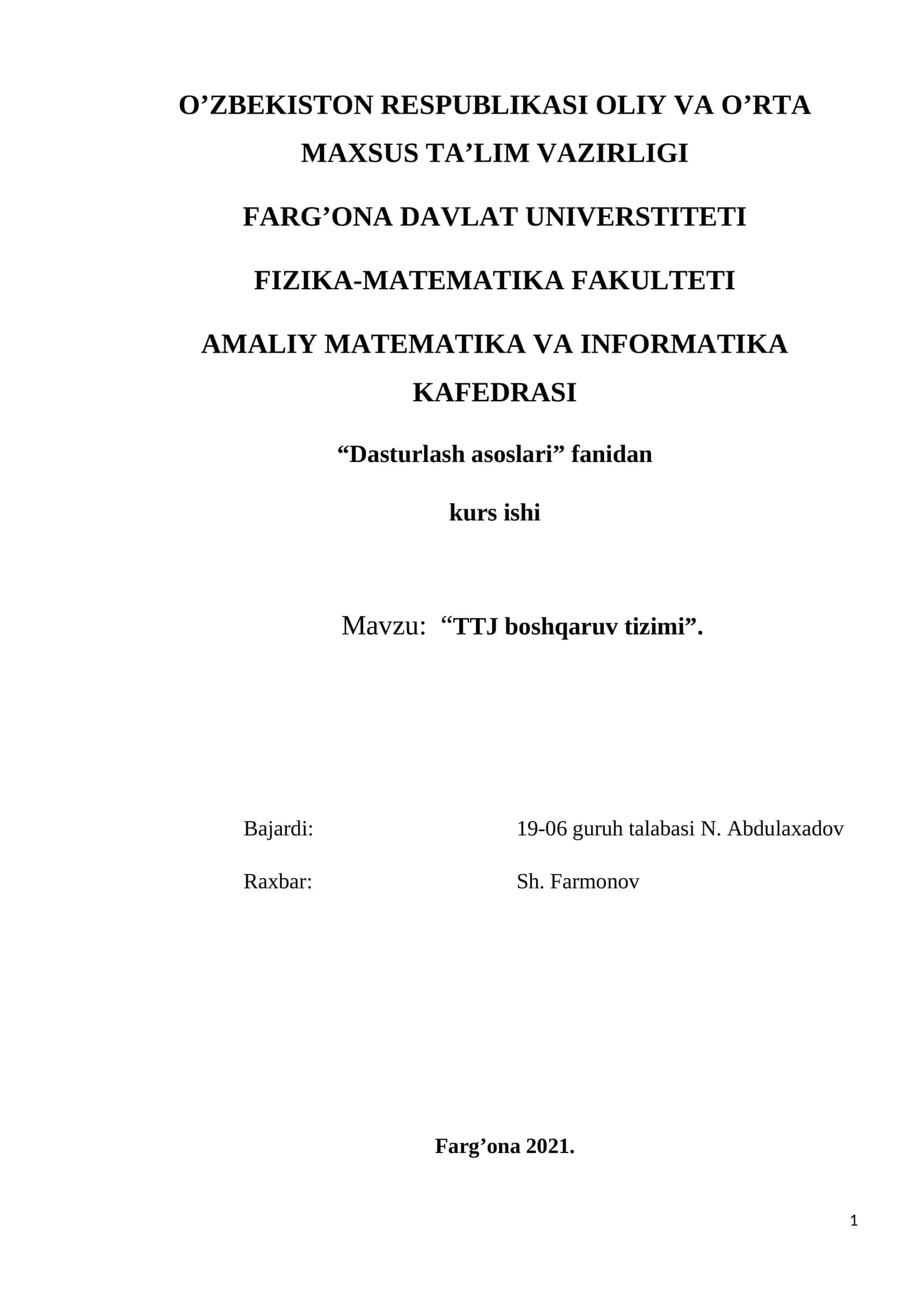 TTJ boshqaruv tizimi 1