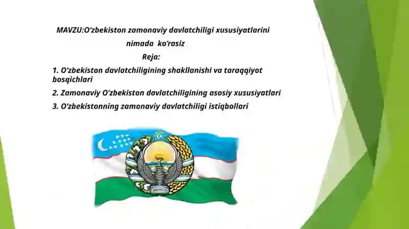 Oʻzbekiston zamonaviy davlatchiligi xususiyatlarini nimada ko’rasiz 1