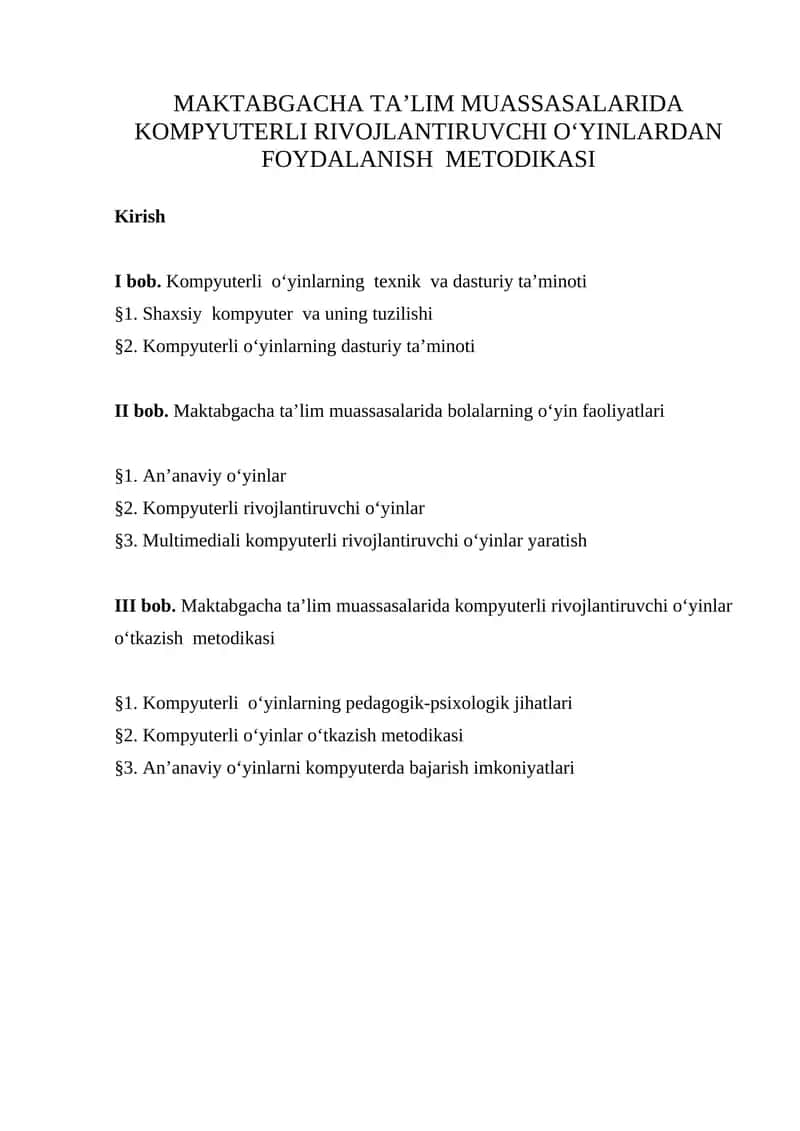 MAKTABGACHA TA’LIM MUASSASALARIDA KOMPYUTERLI RIVOJLANTIRUVCHI O‘YINLARDAN FOYDALANISH  METODIKASI 1