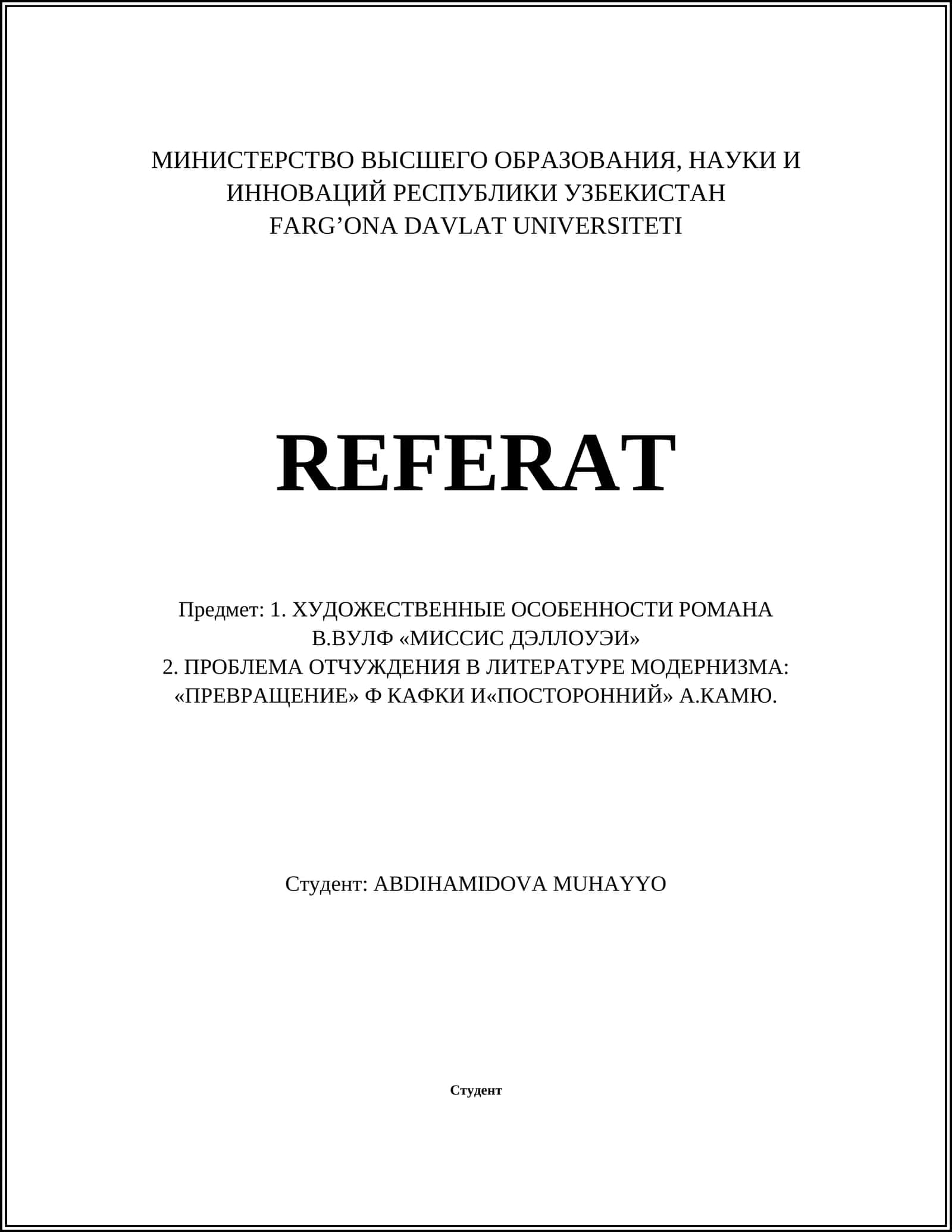 МИНИСТЕРСТВО ВЫСШЕГО ОБРАЗОВАНИЯ, НАУКИ И ИННОВАЦИЙ РЕСПУБЛИКИ УЗБЕКИСТАН FARG’ONA DAVLAT UNIVERSITETI 1