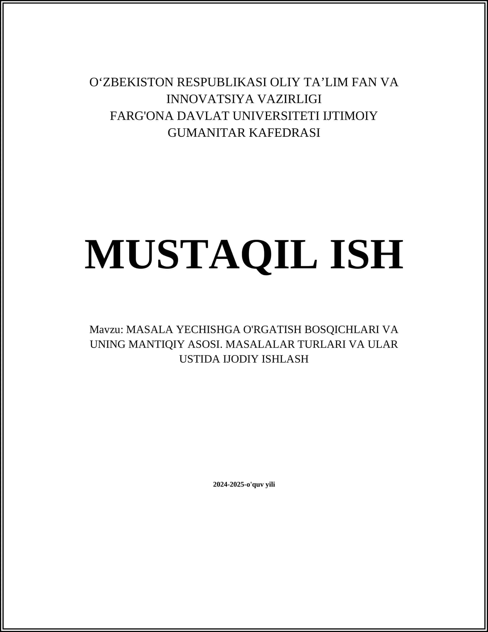 MASALA YECHISHGA O'RGATISH BOSQICHLARI VA UNING MANTIQIY ASOSI 1