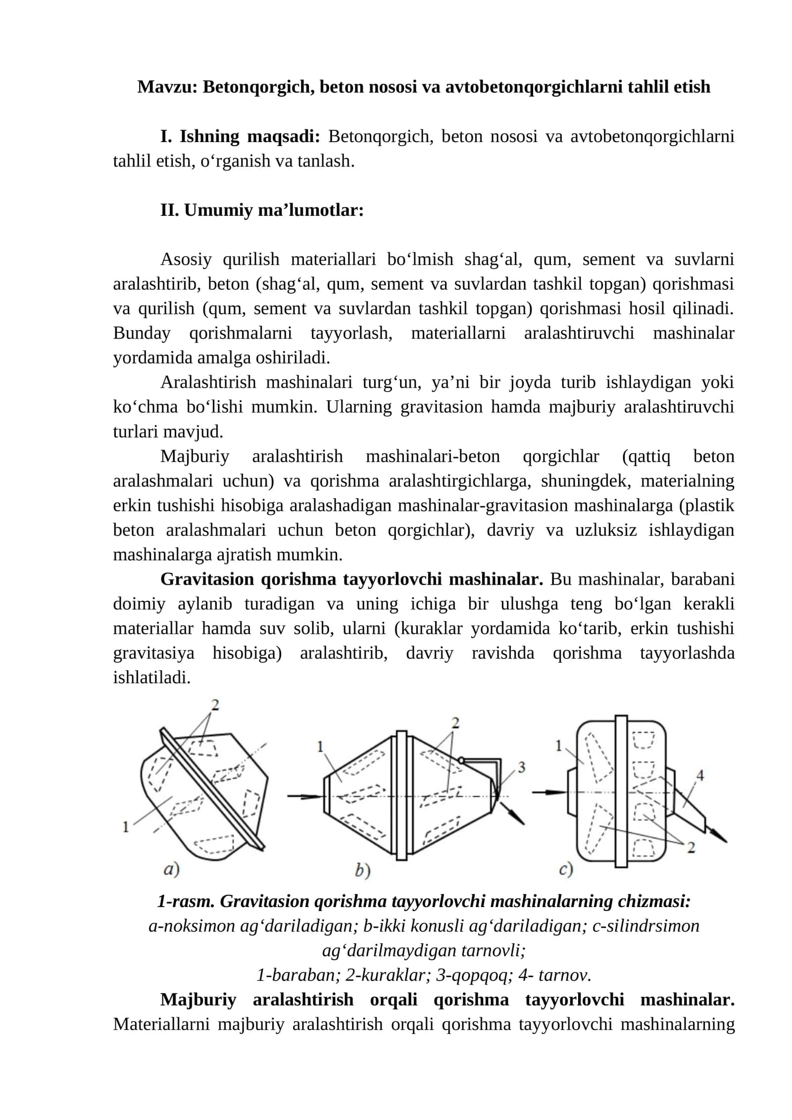 Betonqorgich, beton nososi va avtobetonqorgichlarni tahlil etish 1