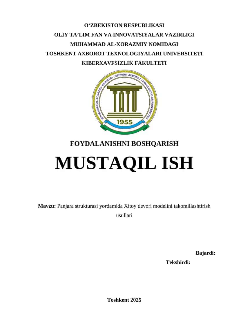 Panjara strukturasi yordamida Xitoy devori modelini takomillashtirish usullari 1