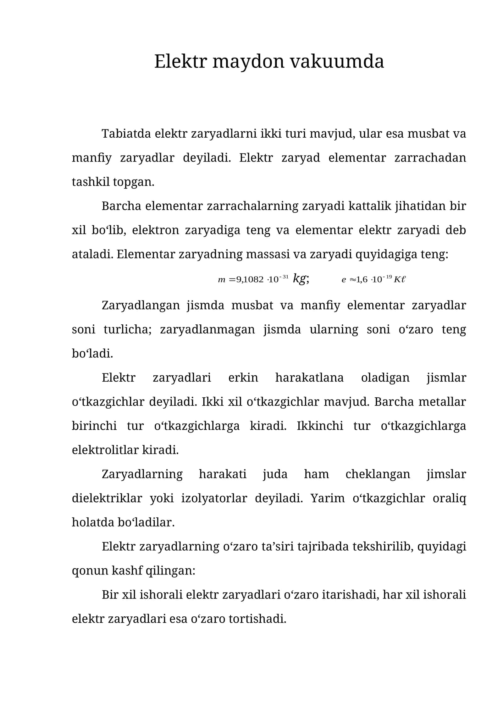 Elektr maydon vakuumda 1
