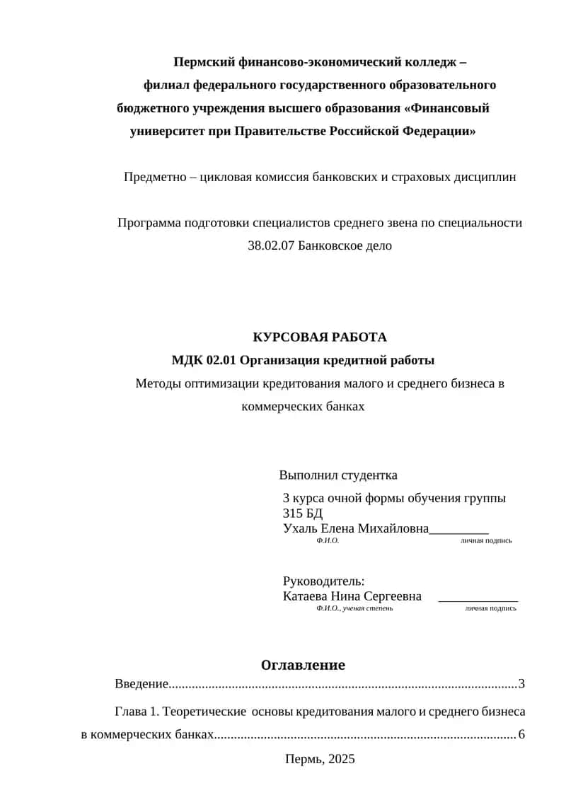 Методы оптимизации кредитования малого и среднего бизнеса в коммерческих банках 1