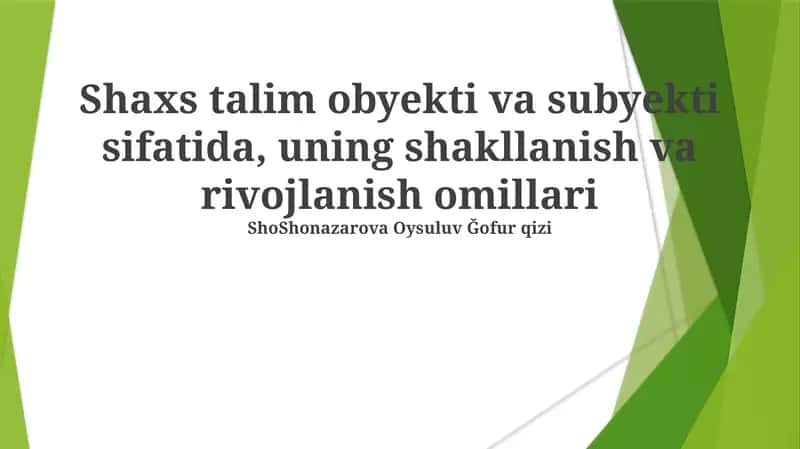 Ta'limning Ob'ekti va Sub'ekti Sifatida Shaxs 1