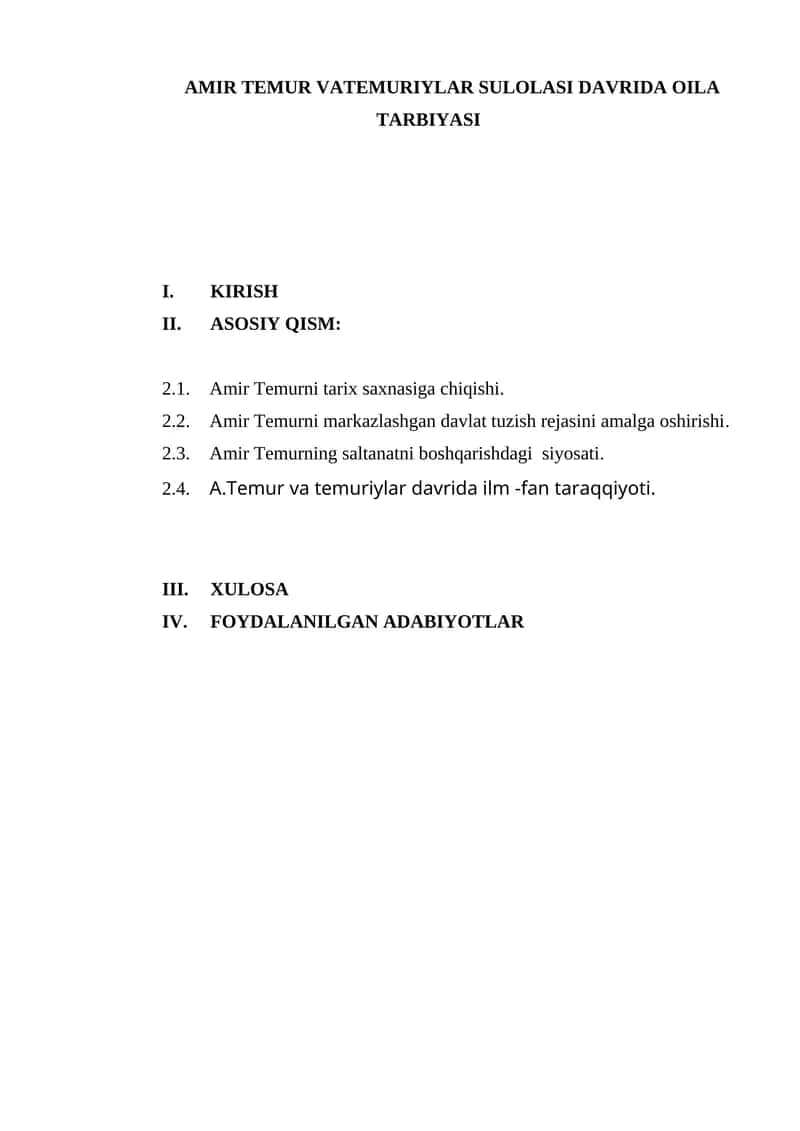 AMIR TEMUR VATEMURIYLAR SULOLASI DAVRIDA OILA TARBIYASI 1