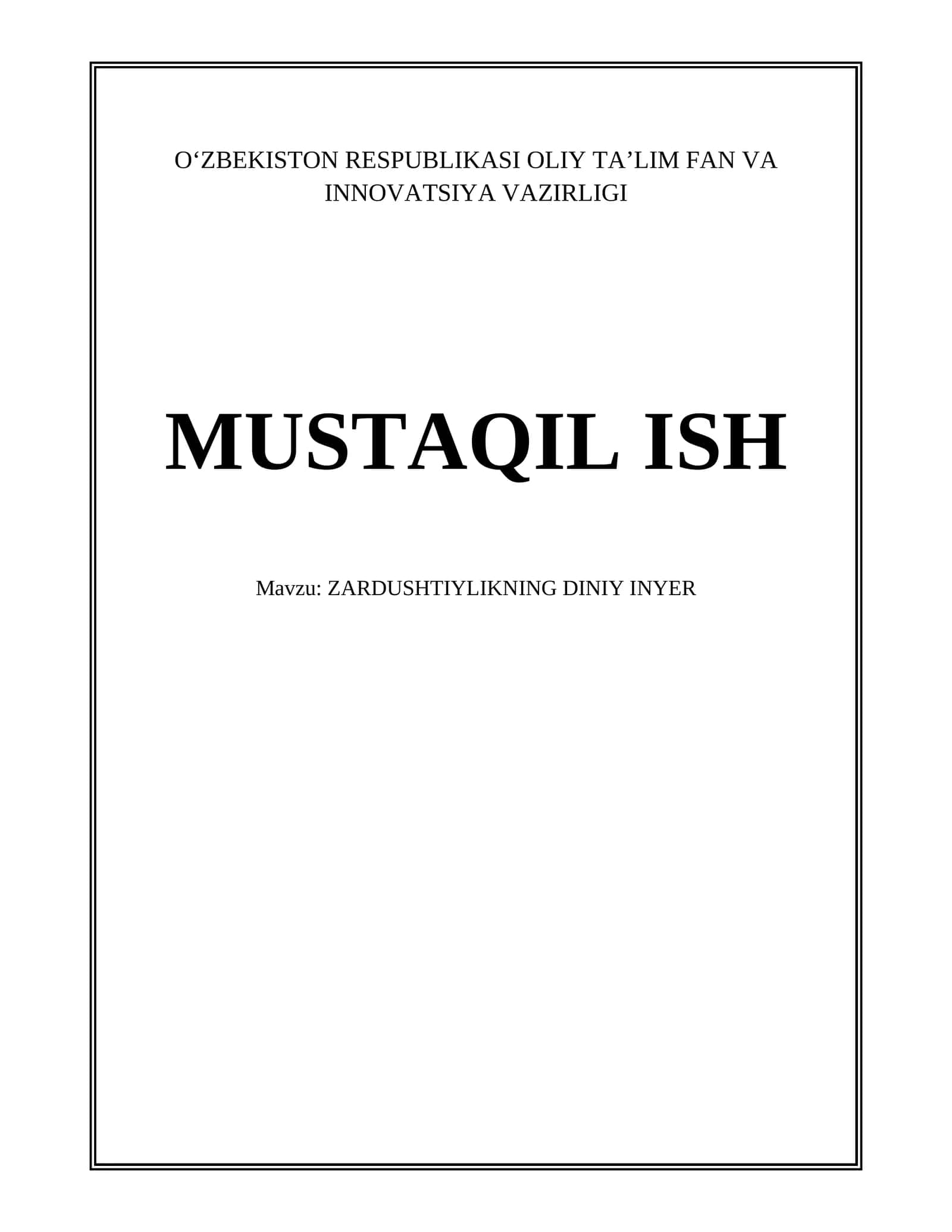 ZARDUSHTIYLIKNING DINIY INYER 1