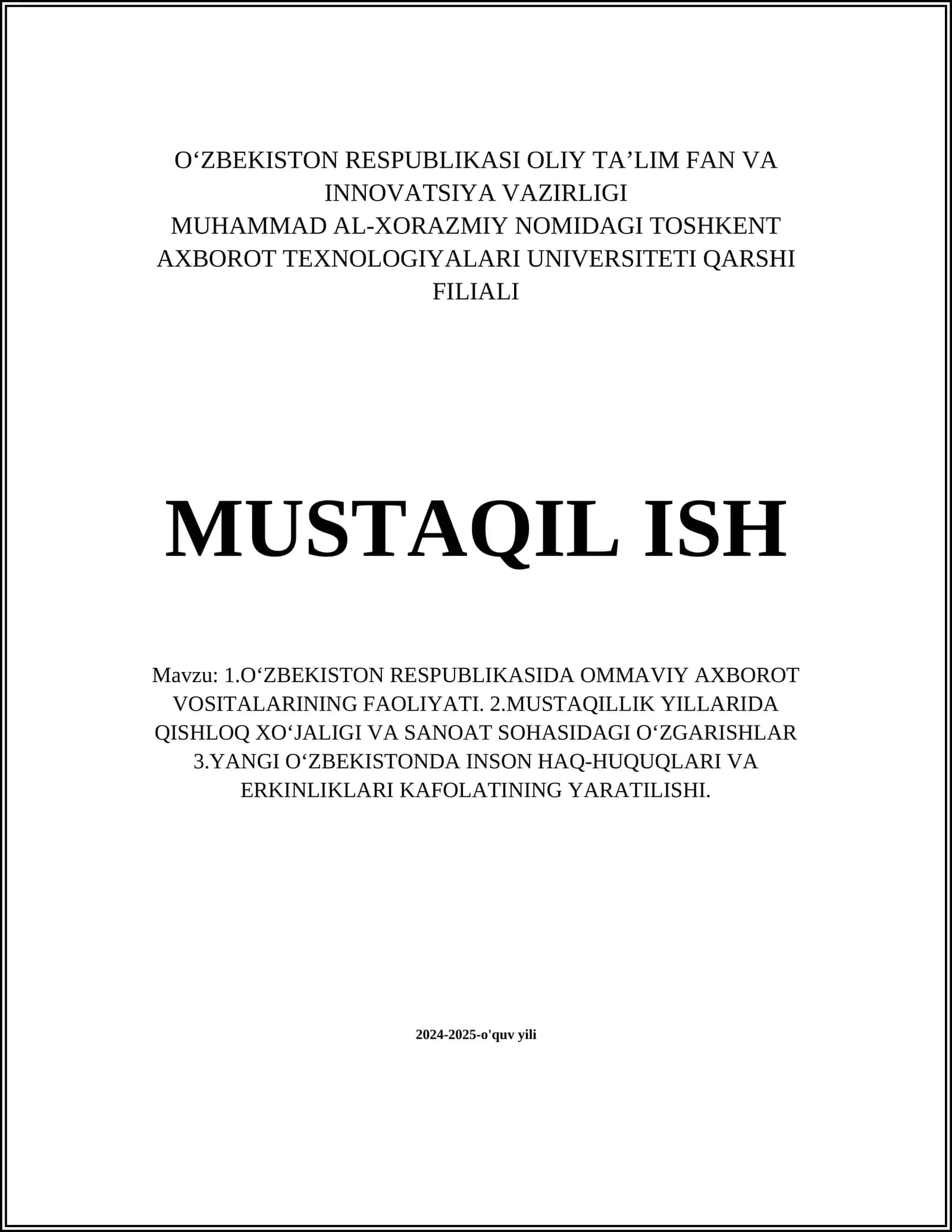 O‘zbekiston Respublikasida ommaviy axborot vositalarining roli 1