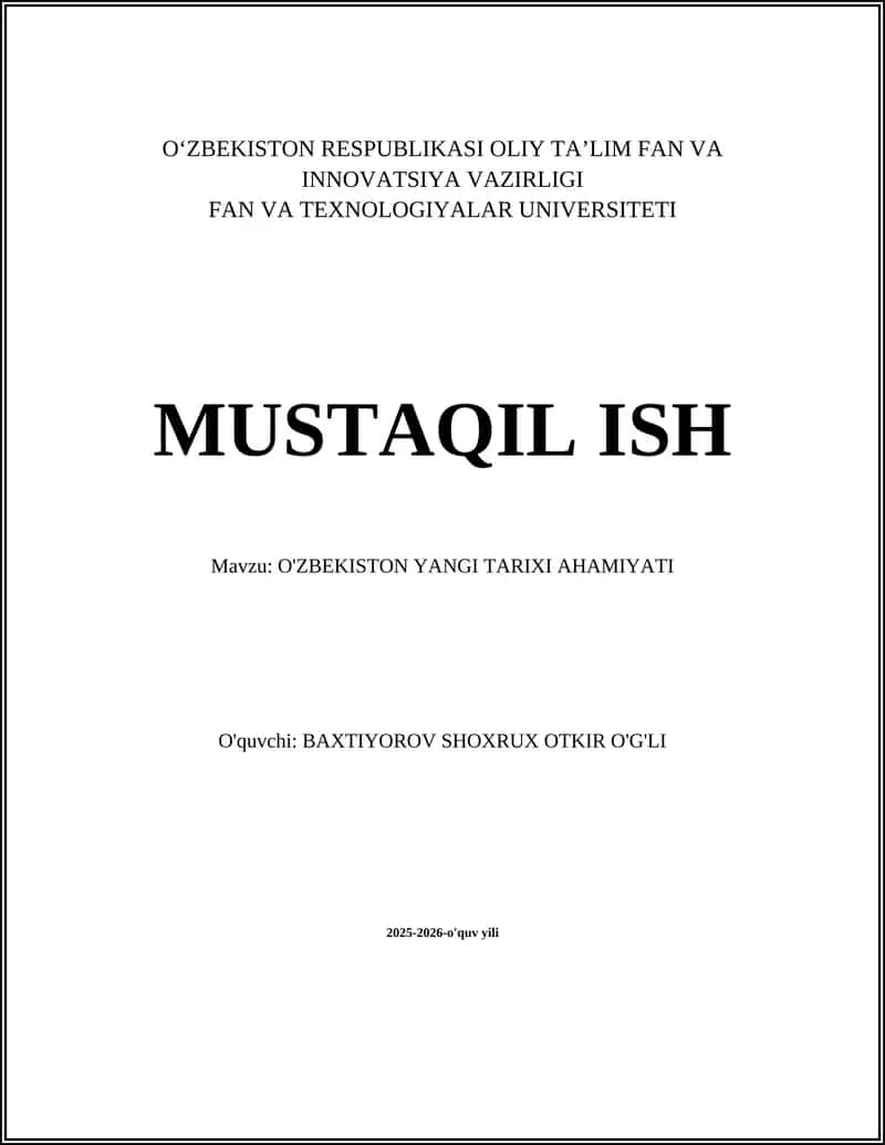 O'ZBEKISTON YANGI TARIXI AHAMIYATI 1