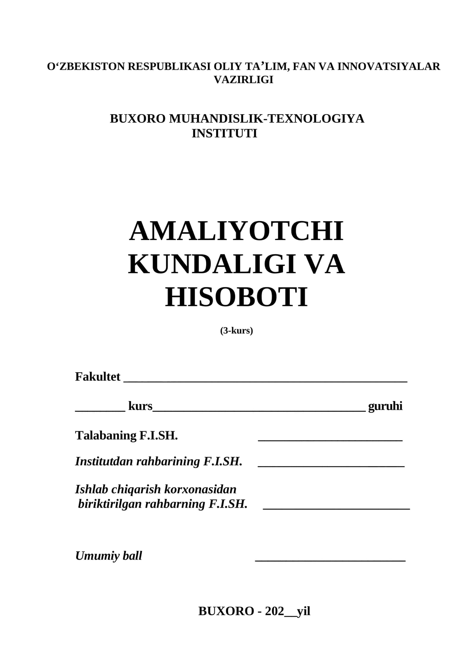 Malakaviy Amaliyot Yo'llanmasi 1