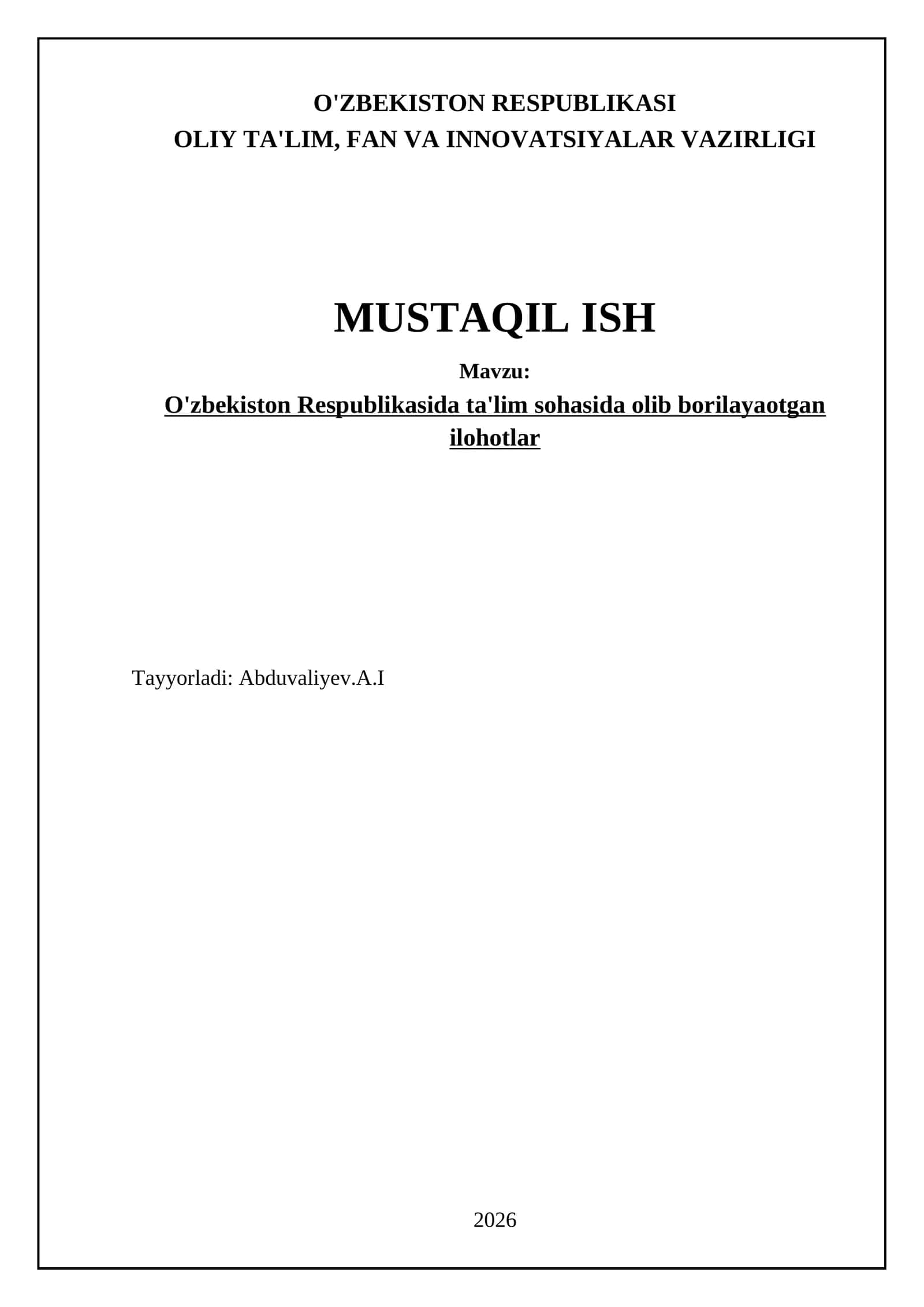 O'zbekiston Respublikasida ta'lim sohasida olib borilayaotgan ilohotlar 1