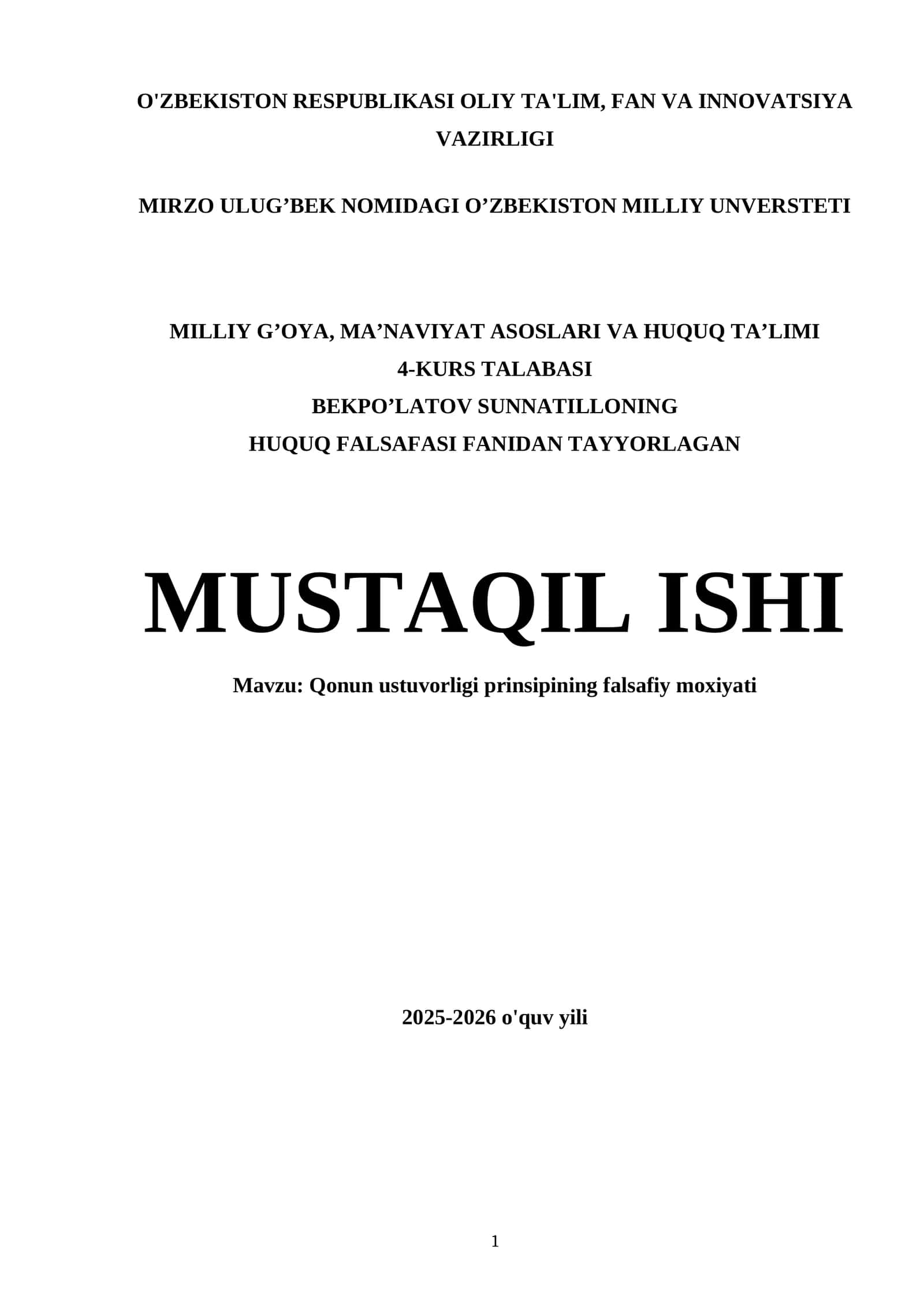 Qonun ustuvorligi prinsipining falsafiy moxiyati 1