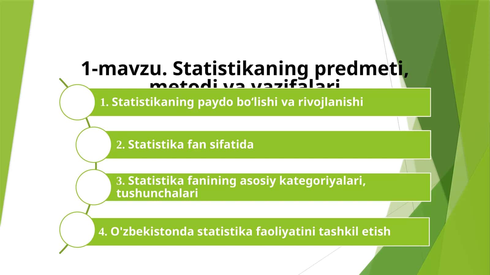 Statistika fanining predmeti, metodlari va vazifalari 1