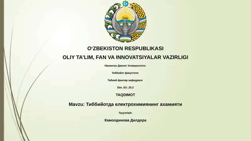 Тиббийотда електрохимиянинг ахамияти 1