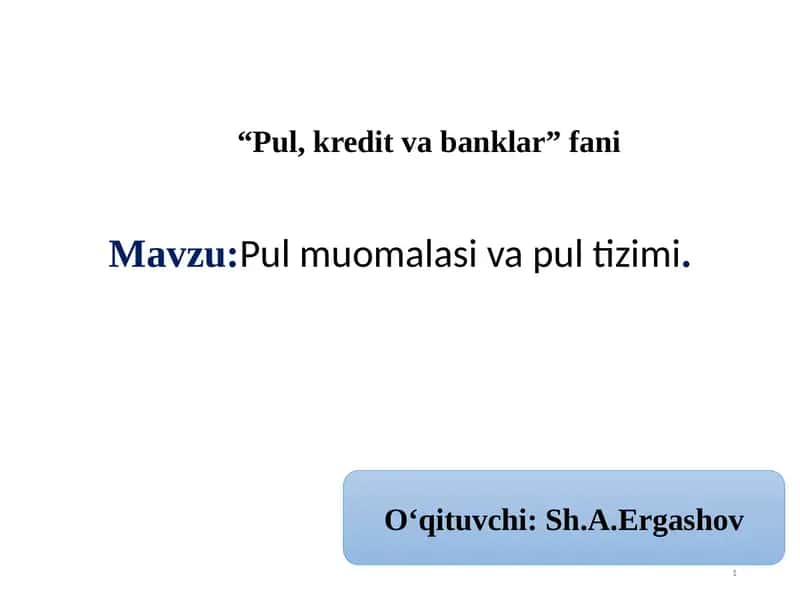 Pul muomalasi va pul tizimi 1