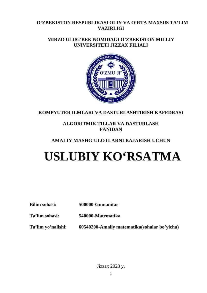 Amaliy mashg'ulotlar - Algoritmik tillar va dasturlash 1