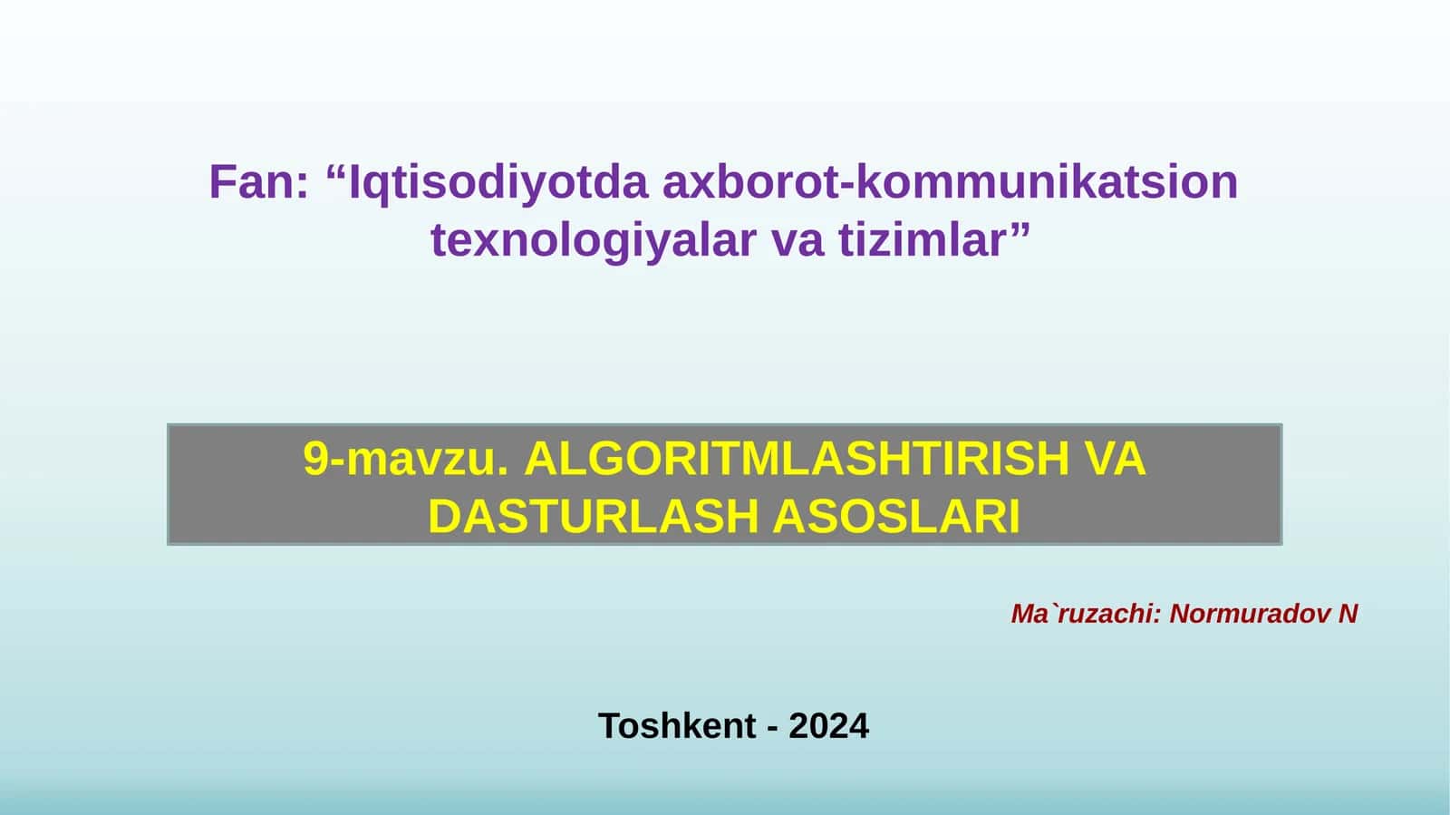 Mаsаlаning qo'yilishi 1