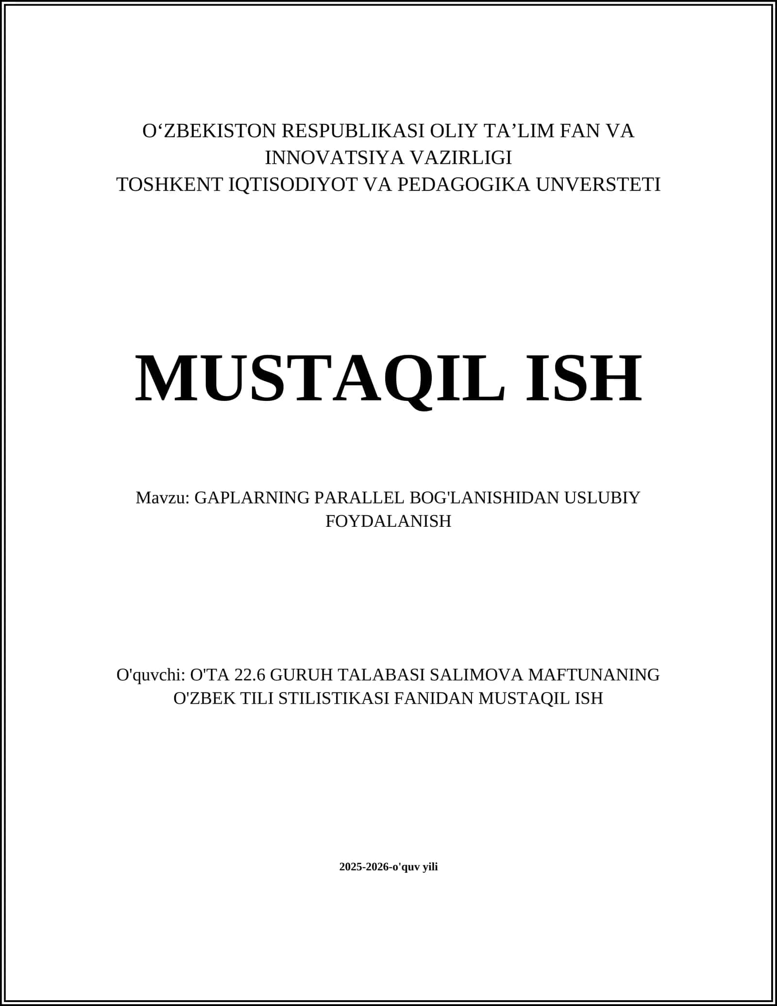 GAPLARNING PARALLEL BOG'LANISHIDAN USLUBIY FOYDALANISH 1